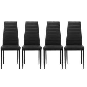 Home Black Dining Chair Set of 4, Leather Dining Chairs with Curved Back & Foot Cap Protection for Dining Kitchen Living Room