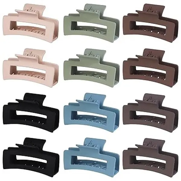 12 Pack 3.5 Inch Matte Square Hair Claw Clips for Women, Strong Hold Neutral Claws for Thick Thin Hair (Light Colors)