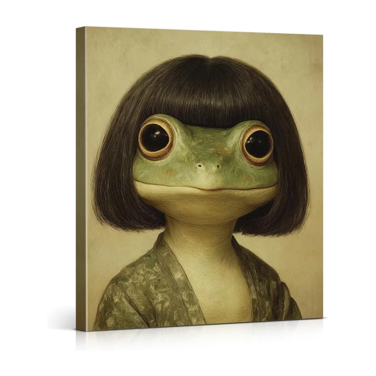 Funny Frog Wall Art – Framed Bob Hair Frog Canvas Print 8x10