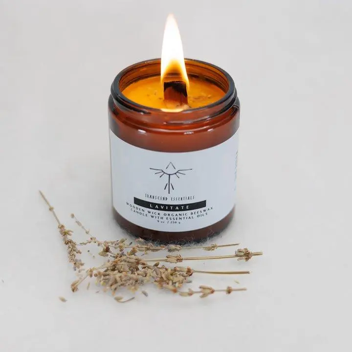 Lavitate Organic Beeswax Candle Artisanal with Lavender Essential Oil for Air Purification & Aromatherapy Decor
