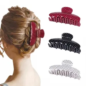 NO BRANDE 3-Pack Medium Polka Dot Hair Claw Clips, Retro Charm Non-Slip Strong Hold Clamps, Red/Black/White, Suitable for Thin or Thick Hair, Cute Giftable Fashion Accessories