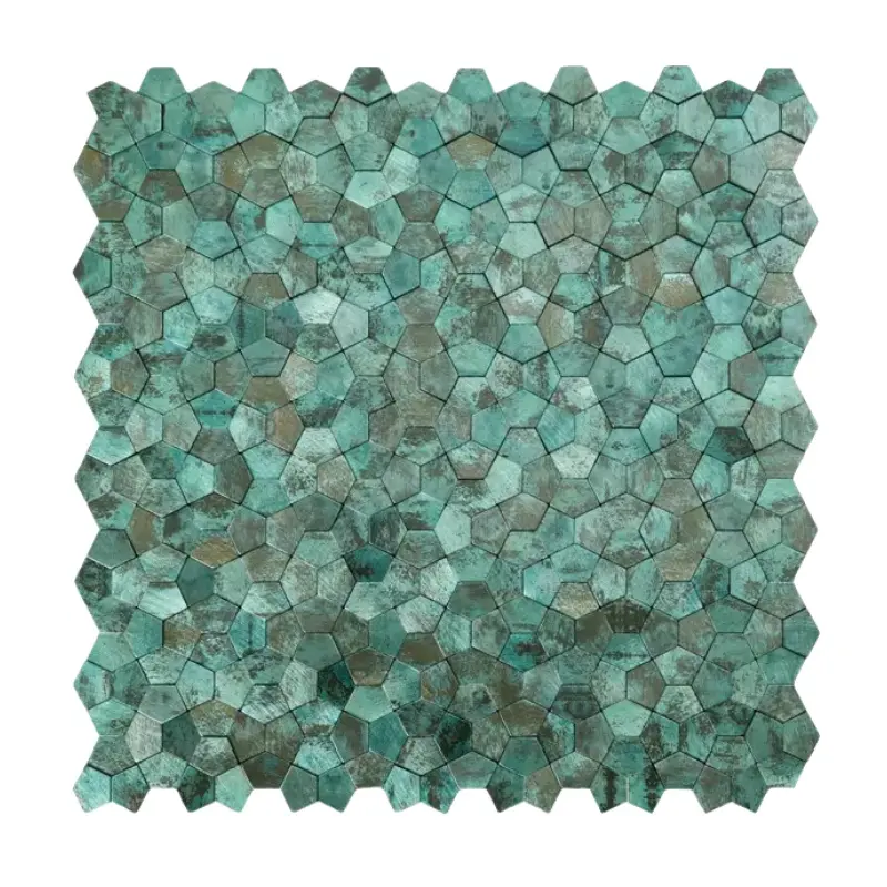 10 Pcs Self-adhesive Aluminum Mosaic Lattice Tiles, Retro Mosaic Look Metal Aluminum-plastic Panel Wall Decor for Side Cabinets (Home Improvement Building Supplies, Wallpaper & Wall Trim)