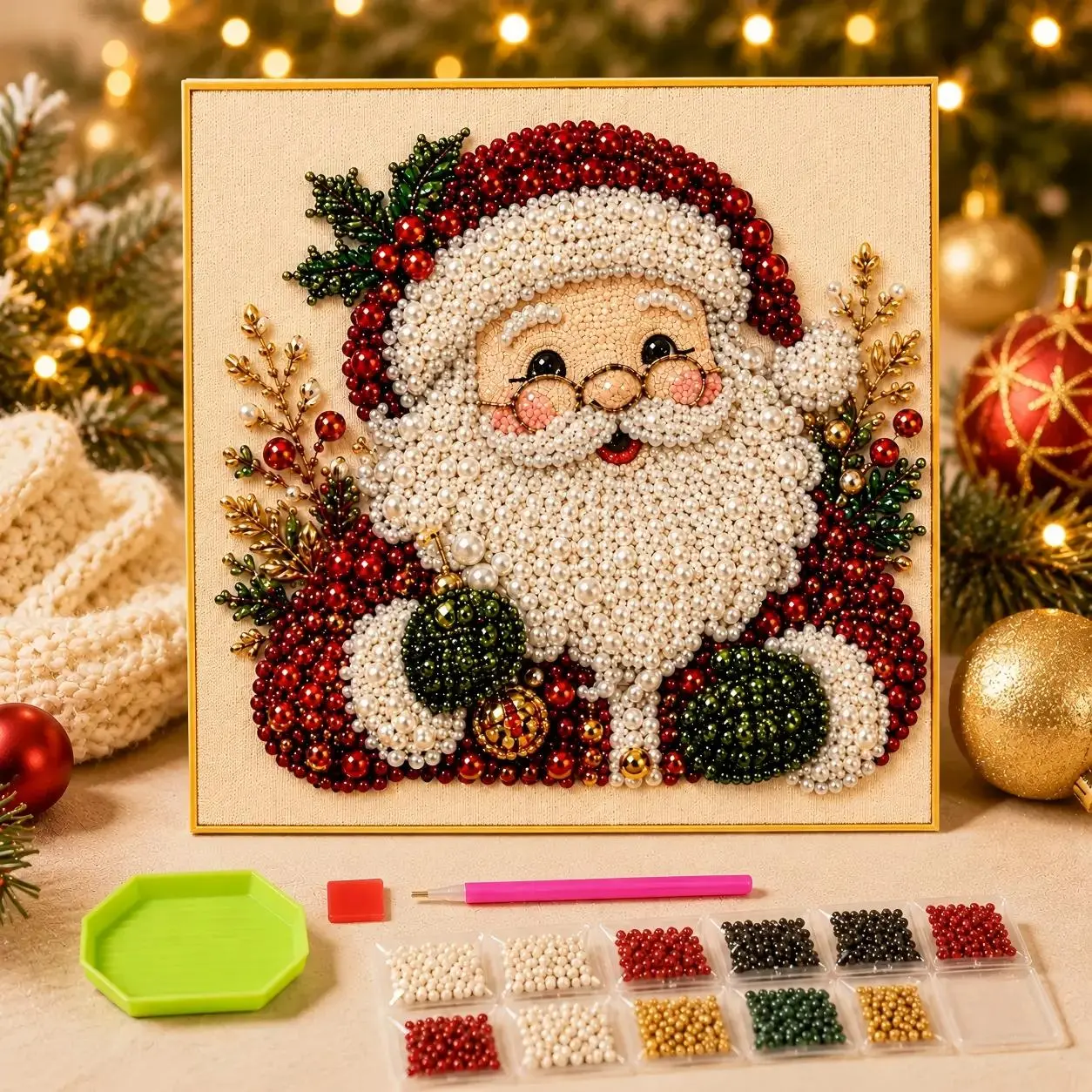 Christmas Santa Claus Pearl Art DIY Kit,  Cute 3D Diamond Painting Crafts, DIY Home Decor Wall Art, Perfect DIY Holiday Party Gift for Beginners,DIY handicrafts,Christmas gifts, birthday gifts(The picture frame is printed on)