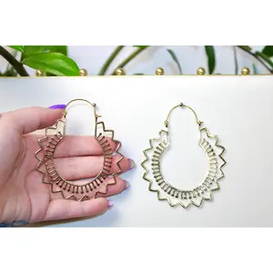 Gold Brass Ear Weights for Stretched Ears Handmade Tribal Mandala Jewelry Indian Style Gauges Style #5