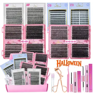 Big Capacity 6 Boxes Natural Volume Individual Cluster Lash Set 3D Wispy Volume Focused Lashes with Bond Seal Remover Applicator lash brushes,Curly Mixed Length and Style,DIY Lash Extension Kit for Everyday Eye Make Up and Gift for Friend Family