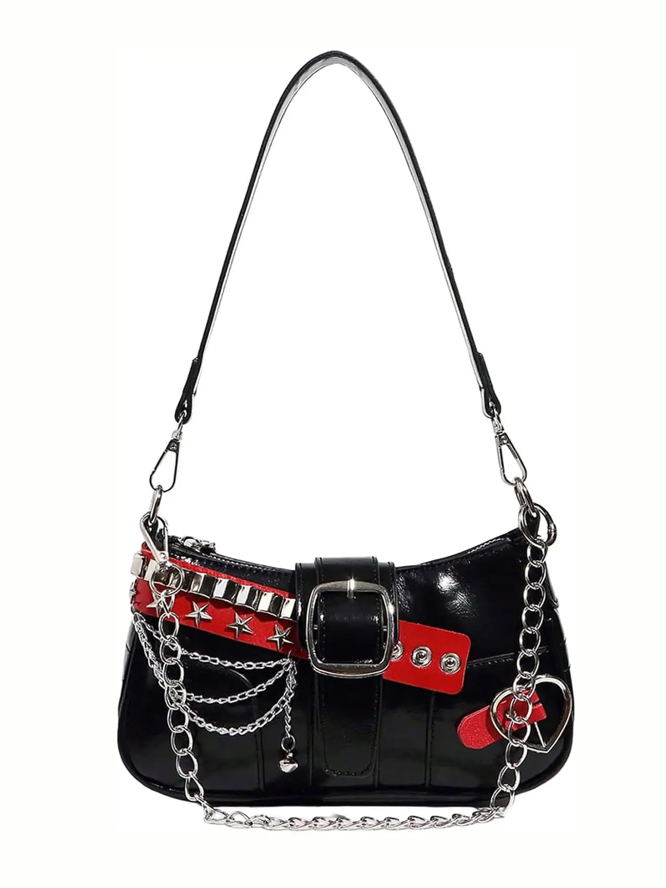 Lightweight, simple, versatile shoulder bag, niche design, sweet and cool personalized handbag, spicy girl motorcycle style armpit bag, suitable for shopping, dating, commuting, Crossbody Purse, Crossbody Bags, Chain Shoulder Bag