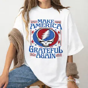 Make America Grateful Again Vintage Skull T-Shirt – Retro Patriotic Graphic Tee, Unisex Grateful Dead Inspired Shirt