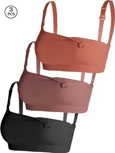 3PCS Nursing Bra Wireless Breastfeeding Maternity Bra Comfortable Seamless Adjustable Everyday Soft Support Mixed Color Postpartum Outfits