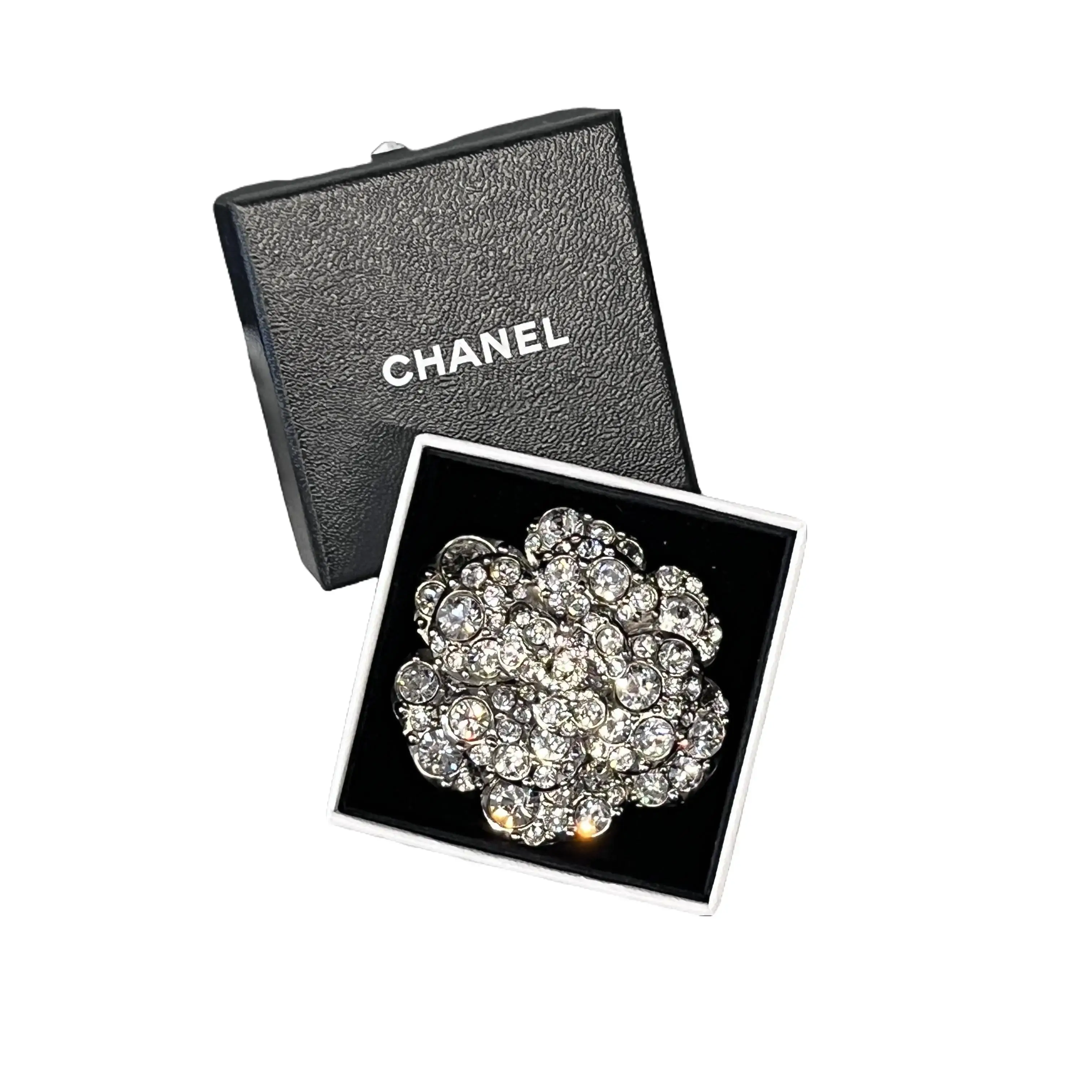 Pre-owned H1 Chanel Camellia Rhinestone Brooch vvvvv