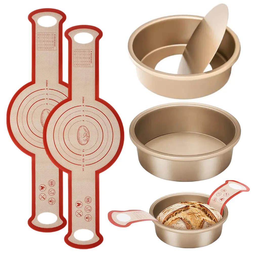 2-Set Nonstick Circle Shape Round Pans - Bake-Ready Stainless Steel Layer Cake Pans, Reusable Silicone Bread Sling Mat, Cheesecake Mold, Dishwasher Safe