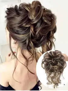 Synthetic Hair Bun Clip-In Coily Wig, Fashionable Practical Daily Use, Casual Style, Short Wigs for Women, All Seasons, Synthetic Curly Hair