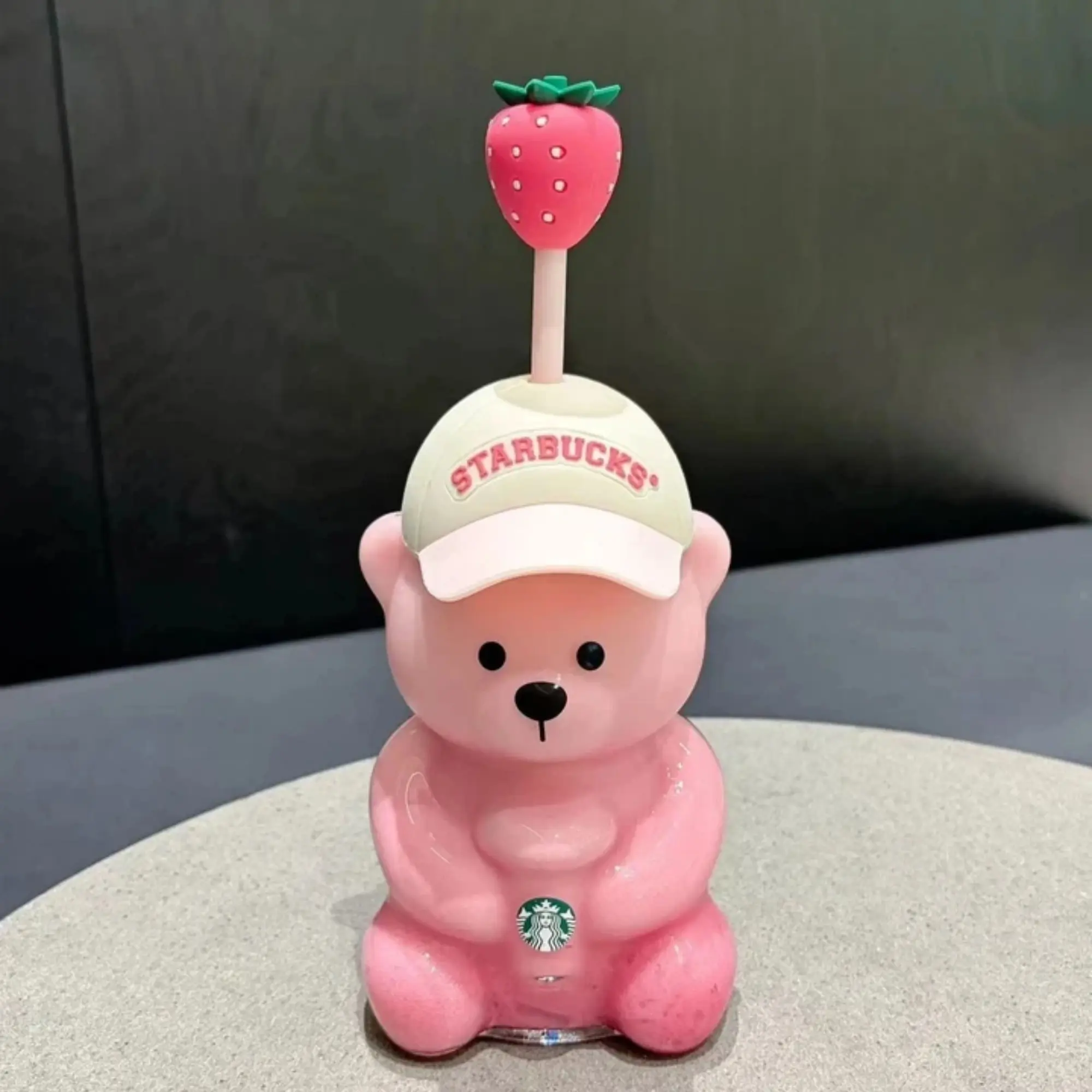 Strawberry Bear Limited 2026 Starbucks Tumblers Strawberry Baseball cap Bearista Bear Cup, Creative Cocktail & Soda Glassware