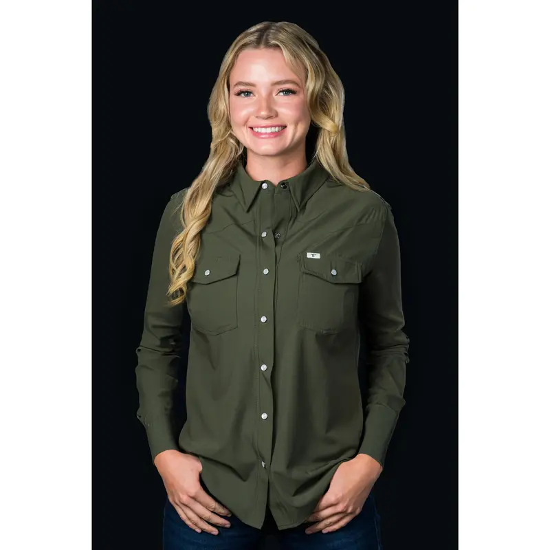 CORE - Women's Olive Green Long Sleeve Snap Shirt
