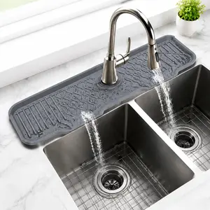 Silicone Kitchen Sink Splash Guard Mat with 5° Slope, Foldable & Customizable, Anti-Slip Drain Board for Faucet, Dishes, Food Prep