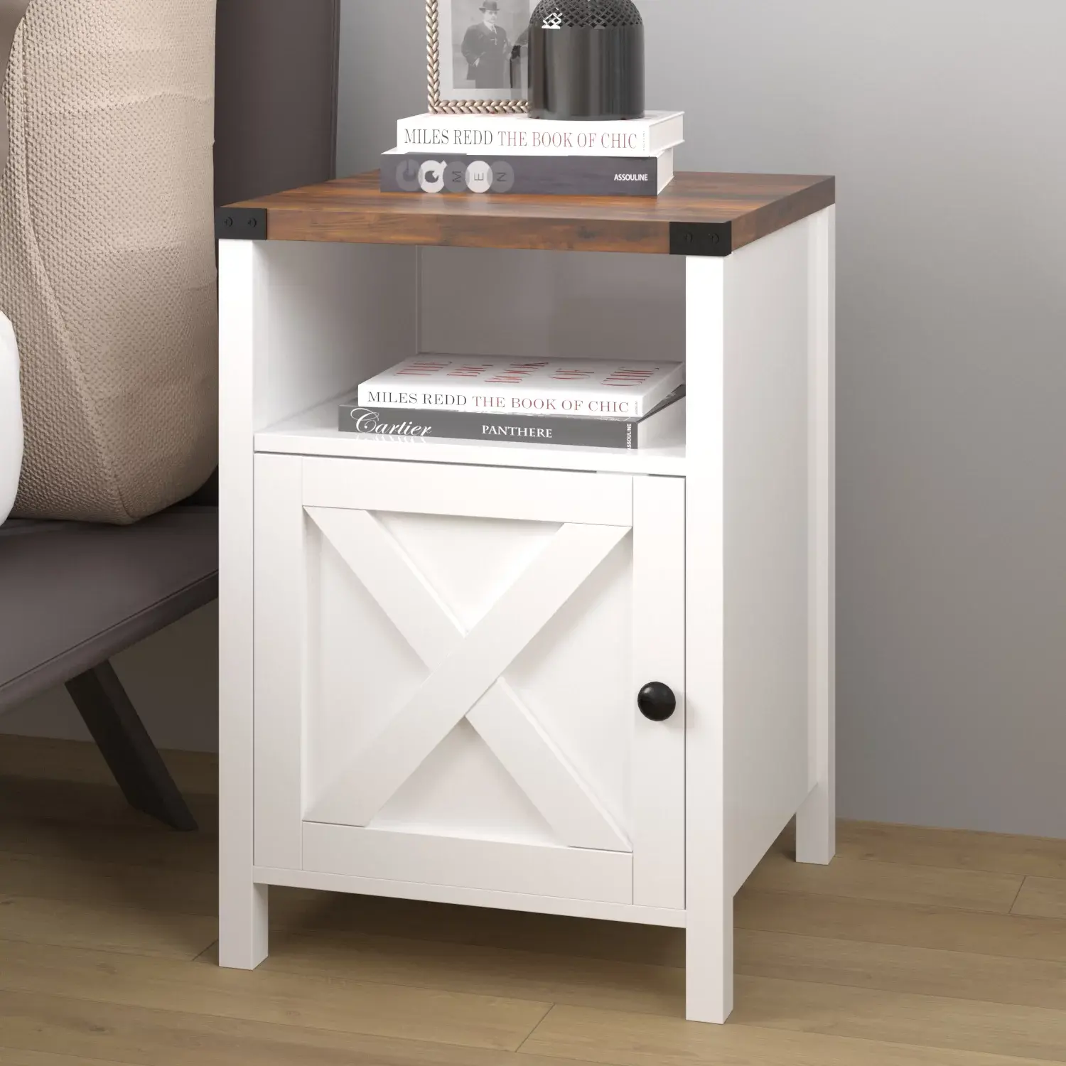 [SummerSale] HOMBCK Farmhouse Nightstand, White End Table  with Open Shelf for Living Bedroom Room #home essentials#back to school