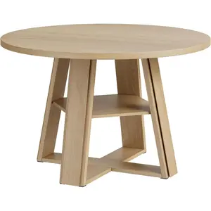 43'' Round Dining Table for 2-4, Space Saving Modern Farmhouse Table with Sturdy Wooden Pedestal, Extra Storage Shelf and Easy Assembly, Durable Circle Table for Kitchen, Apartment & Small Spaces