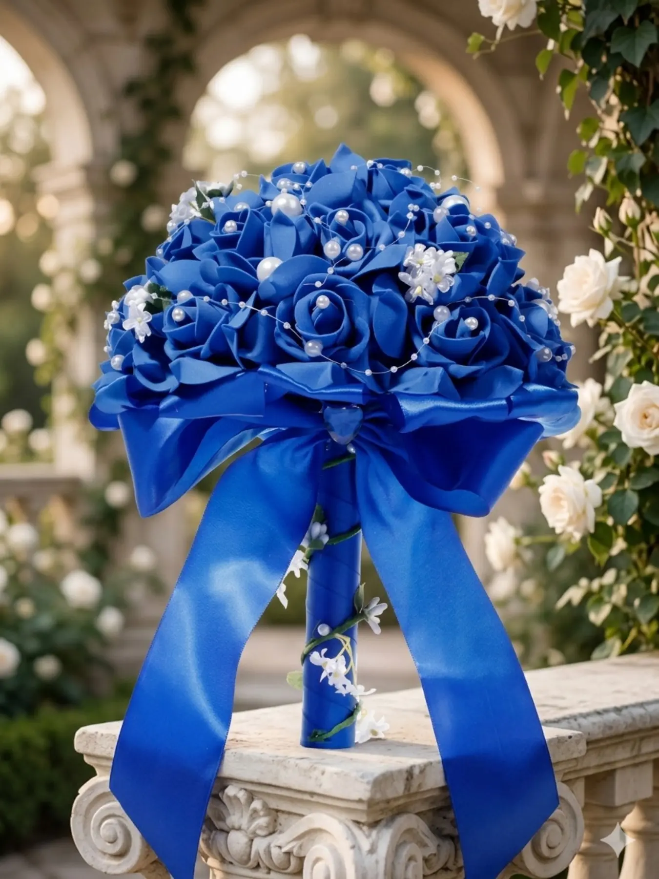Romantic Western-style simulation rose wedding bouquet-bridal bouquet, Artificial flower bouquet, Decorative flower, pearl embellishment, suitable for wedding flower throwing, engagement party, Valentine's Day gift, church decoration, Floral Decoration