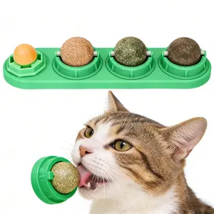 4 Pcs Catnip Wall Balls - Edible Silvervine Chew Toys for Kittens, Teeth Cleaning & Stress Relief, Self-Adhesive Cat Wall Treats | Healthy Interactive Cat Stuff pet accessories dental gift