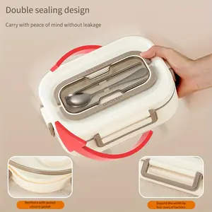 304 Stainless Steel Lunch Box Set, Microwave Safe Insulated Durable Bento Box with Chopsticks & Spoon, Portable Food Container with Insulated Lunch Compartment for Office Work, Insulated Lunchbox