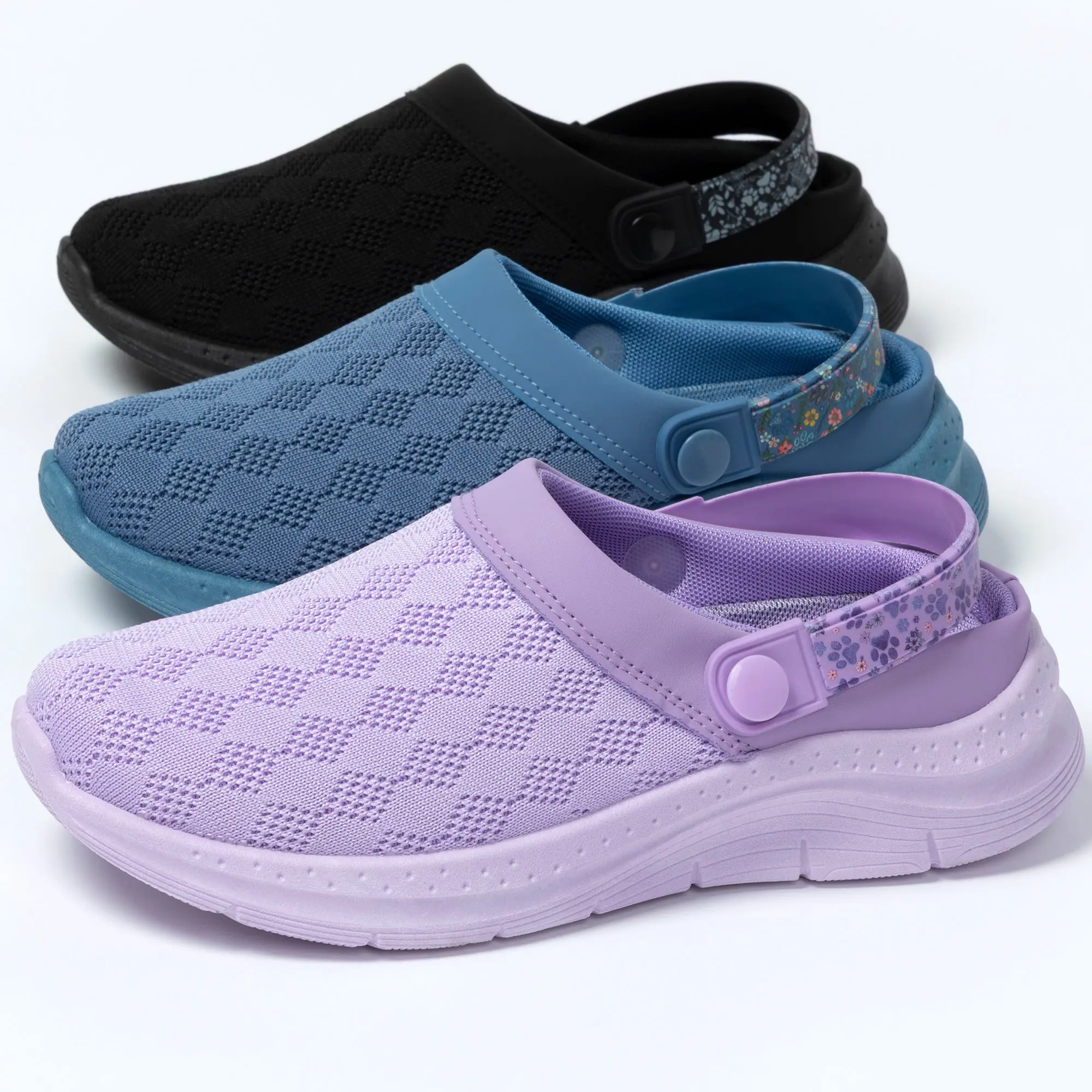 Women's Knitted Paw Print Slip-On Clogs with Convertible Strap, Lightweight and Breathable, Shoe, Walking Shoes