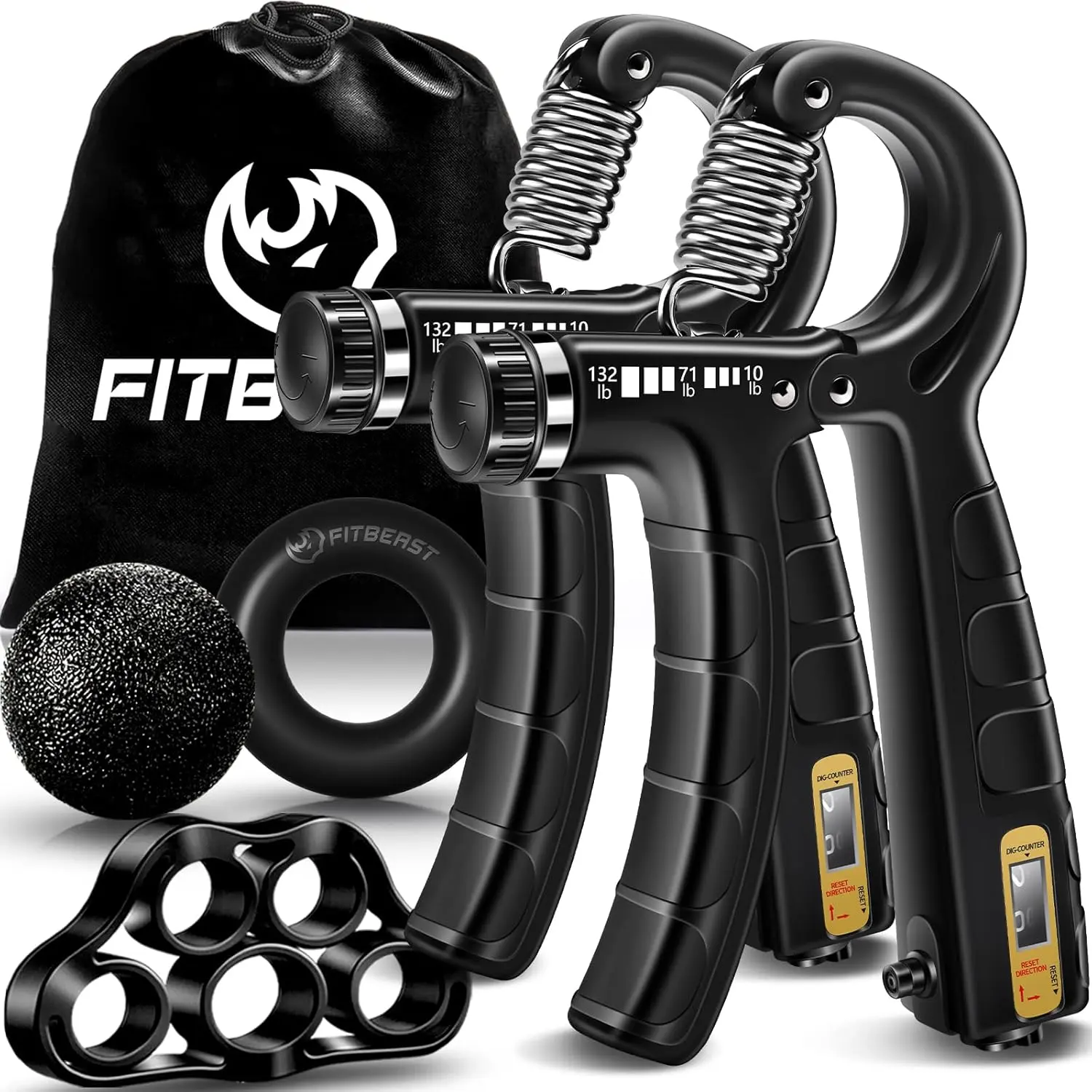 Hand Grip Strengthener Workout Kit (5 Pack), 2 Forearm Grip Adjtable Resistance Hand Gripper, Finger Stretcher, Grip Ring & Stress Relief Grip Ball for Athletes