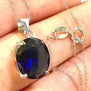 4.00CTTW Blue Sapphire Pendant 925 Sterling Silver 18" Necklace