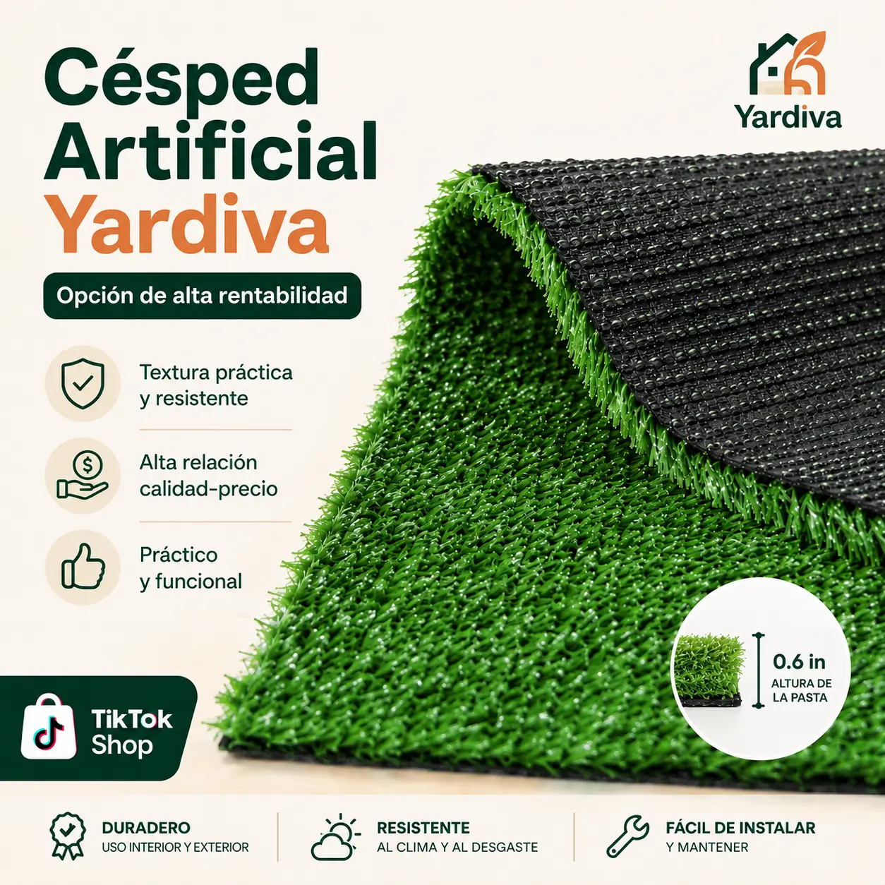Yardiva Standard Value Edition 0.6 in Artificial Grass Turf, Heavy-Duty Polypropylene Synthetic Lawn with Drainage for Dogs, Backyard & Patio, UV & Stain Resistant, Up to 10 Years of Use