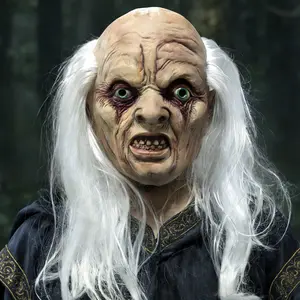Realistic Old Men Latex Mask for Adults -Zombie Full Head Cover Halloween Mask with White Hair  Creepy Horror Party Haunted House Cosplay Props