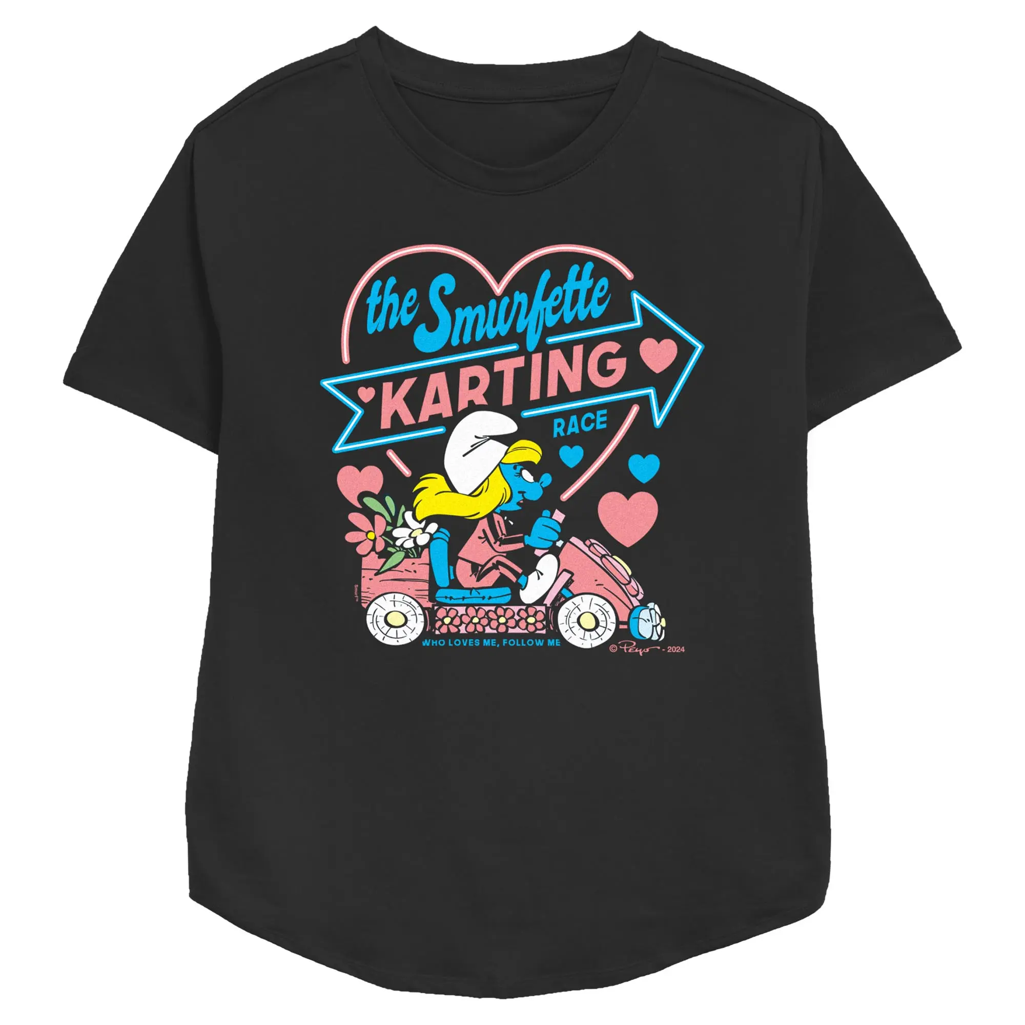 Women's Casual Fit Short-Sleeve Graphic T-Shirt, Heart Love Printed The Smurfs Smurfette Karting Car Day Top