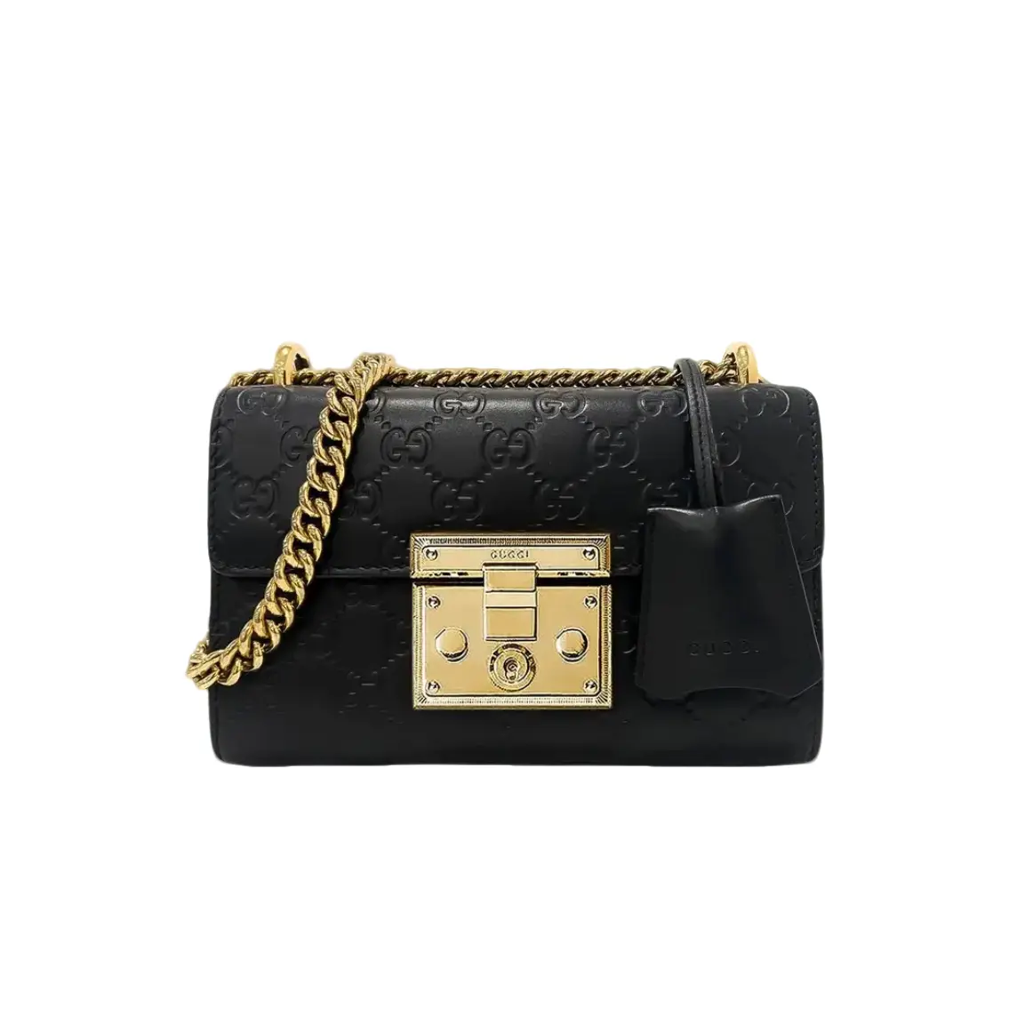 Pre-owned GUCCI Vintage Full Leather Black Gold Moonlight Treasure Box Elegant Shoulder Bag, Handbag Shoulder Bag (th26043121)