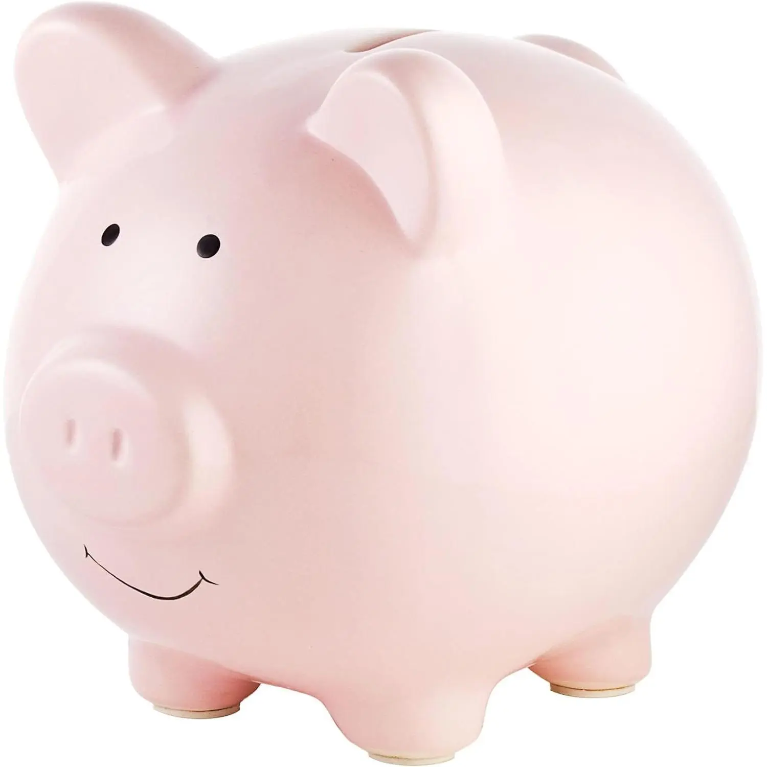 Glossy Blush Pink Large Porcelain Piggy Bank with Removable Felt-Rubber Accents, Feminine Child Nursery Decor, Coin Storage Container, Kids Newborn Keepsake Gift Box, Friend, Ceramic, Baby Girl