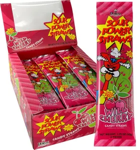 Sour Power Wild Cherry Straws – Sour Candy Straws (24 Pack)