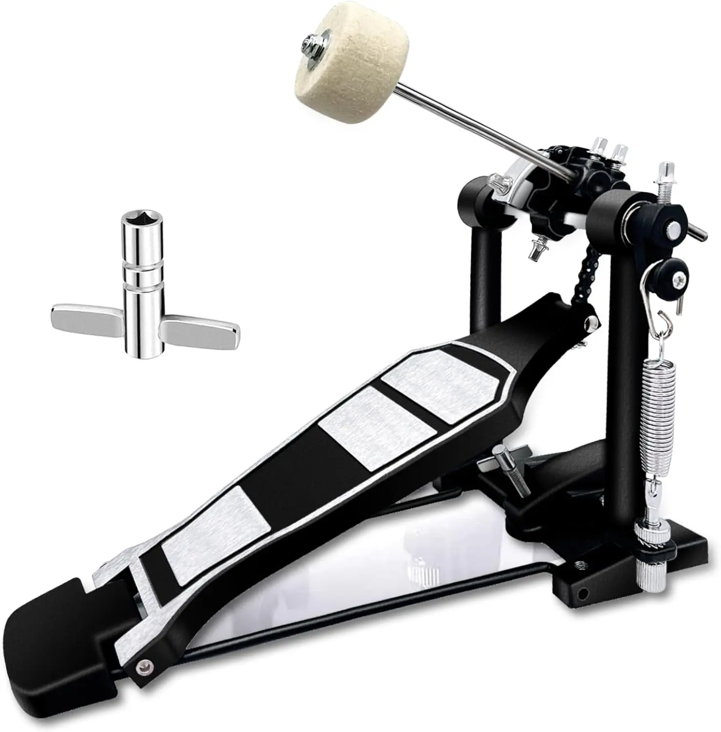 Bass Drum Pedal,Double Bass Drum Pedal Mount Double Chain Drive Foot Percussion Hardware Kick Drum Kit Pedals Step on Hammer Adj. Beater  Bass Pedal for Drum Set (Single)