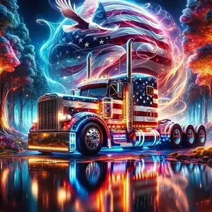 5D DIY Full Drill Round Diamond Art Painting Kit, Truck Flag Eagle Mosaic Canvas Art, Home Wall Decor Gift for Birthday, Anniversary, Crafts, Handmade Gifts