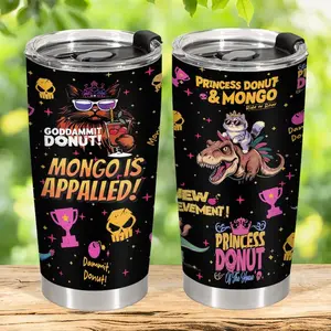 Dungeon Crawler Carl 20oz Tumbler, Princess Donut Stainless Steel Cup, God Dammit Carl Travel Mug, Fan Gift, Donut And Mongo Fan