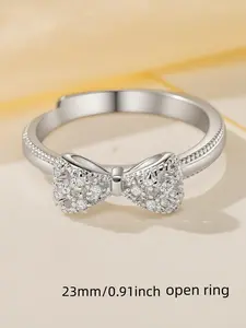 Beaded Butterfly Ring, Elegant Design, Silver Color Material, All-Season Accessory, Perfect Gift for Parties & Daily Wear