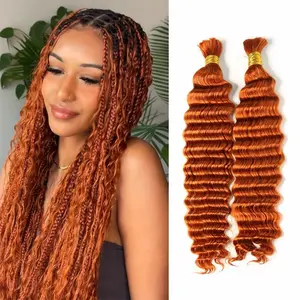 YWIGS #350 Ginger Deep Wave Human Hair Bulk Hair Extensions for Braiding 100g Per Bundle