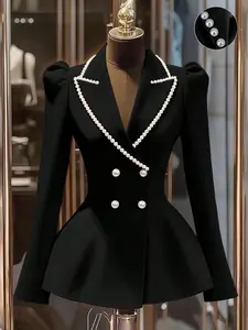 Elegant Women's Suit Jacket Fashion Design, Stylish Chic Womenswear Outerwear with Long Sleeve, Fitted for Dating and Going Out, Perfect Choice for European and American Style, Elegance, Lady