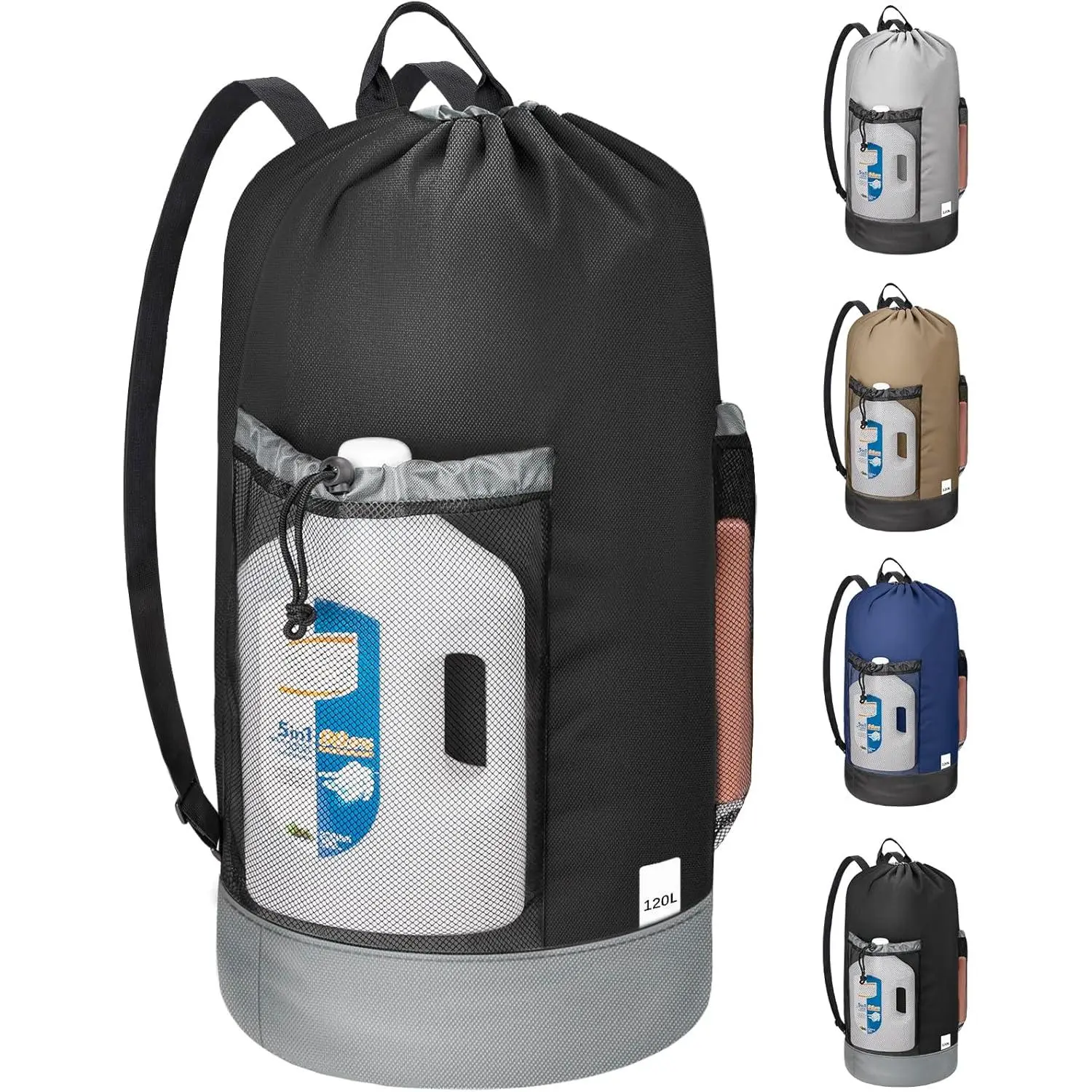 120L Laundry Bag Backpack Laundry Organizer - Heavy-Duty 900D Oxford Fabric, Portable with Adjustable Shoulder Straps, 2 Mesh Pockets, 29"h x 13"l Foldable Water-Resistant for College Dorm, Laundromat
