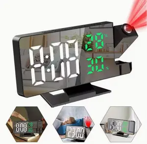 LED digital projection alarm clock-180° Rotatable Projector with Indoor Temperature Date Week Display，Adjustable Brightness, Snooze Model,Voice Control,12/24H Display