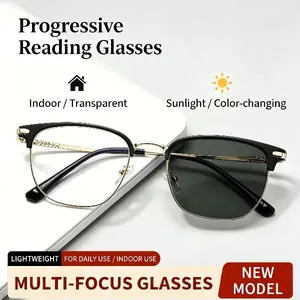 High-Definition Eye Protection Reading Glasses Progressive for Men/Women Blue Light Filter Silicone Nose Pads Ergonomic Smart Photochromic UV Protection Two-in-One Glasses