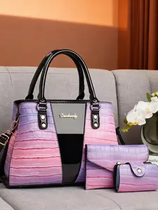 Fashion Colorful Gradient Women's Handbag, Stylish Handbag, Fashionable Handbag, Colorblock Bag, Snakeskin Print Crossbody Bag, Multiple Colors Available, Perfect Mother's Day Gift