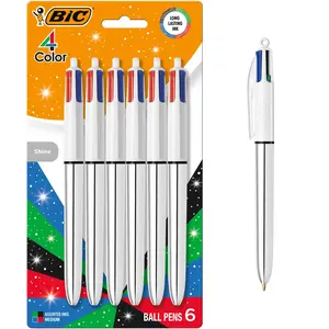BIC 4 Color Shine Retractable Ballpoint Pen with 1.0 mm Medium Point and Metallic Silver Barrel, 6-Count in Assorted Ink