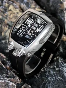 A men's all black adhesive tape soft and skin friendly wine barrel with a unique shape, Irregular Shaped Watch, high-end fashion personality, cool high appearance, casual style quartz watch, Analog Watch