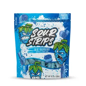 Tangy Sour Strips Candy Snack, Blue Raspberry Flavor Sweet Treat, Party Size (288g) from Spain