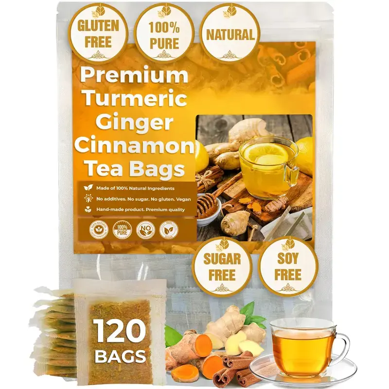Eclisia Turmeric Ginger Cinnamon Herbal Tea Blend, 120-Bag Natural Anti-Inflammatory Beverage, Eco-Conscious, 100% Natural, Vegan Loose Leaf Tea (No Sugar, Caffeine, Gluten)
