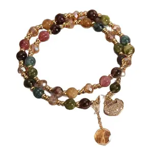Women's Double Loop Beaded Sports Wristband - Exquisite Bracelet with Natural Gemstones, INS-Look Luxury Unique Design, Longevity Lock Charm, Lightweight Fit, Daily Wear Accessory, Ideal Gift for Friends