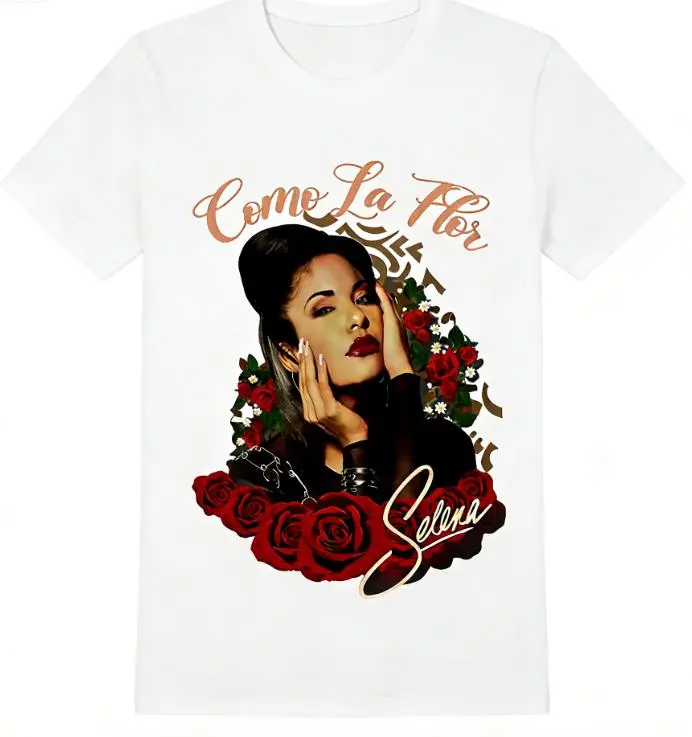 Unisex 100% Cotton Selena Como La Flor Rose Print T‑Shirt, Vintage Music Short‑Sleeve Tee