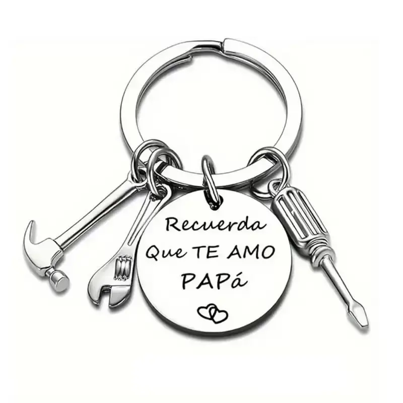Stainless Steel Heavy Duty Multifunctional Metal Keychain - EDC Gear, Stylish Keyring with Hammer, Wrench & Screwdriver, Men's Car Accessory, 2026 Father's Day/Thanksgiving Gift ("Recuerda Que Te Amo Papa"), Heavy Duty Keychain, Multifunctional Keychain