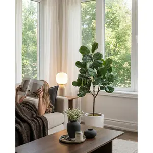 Fake Fiddle Leaf Fig Tree 4/5/6 FT | Artificial Floor Plant That Looks SO Real | No Water No Sun No Mess | Faux Greenery Tree for Living Room Bedroom Office Corner Decor | Zero Maintenance